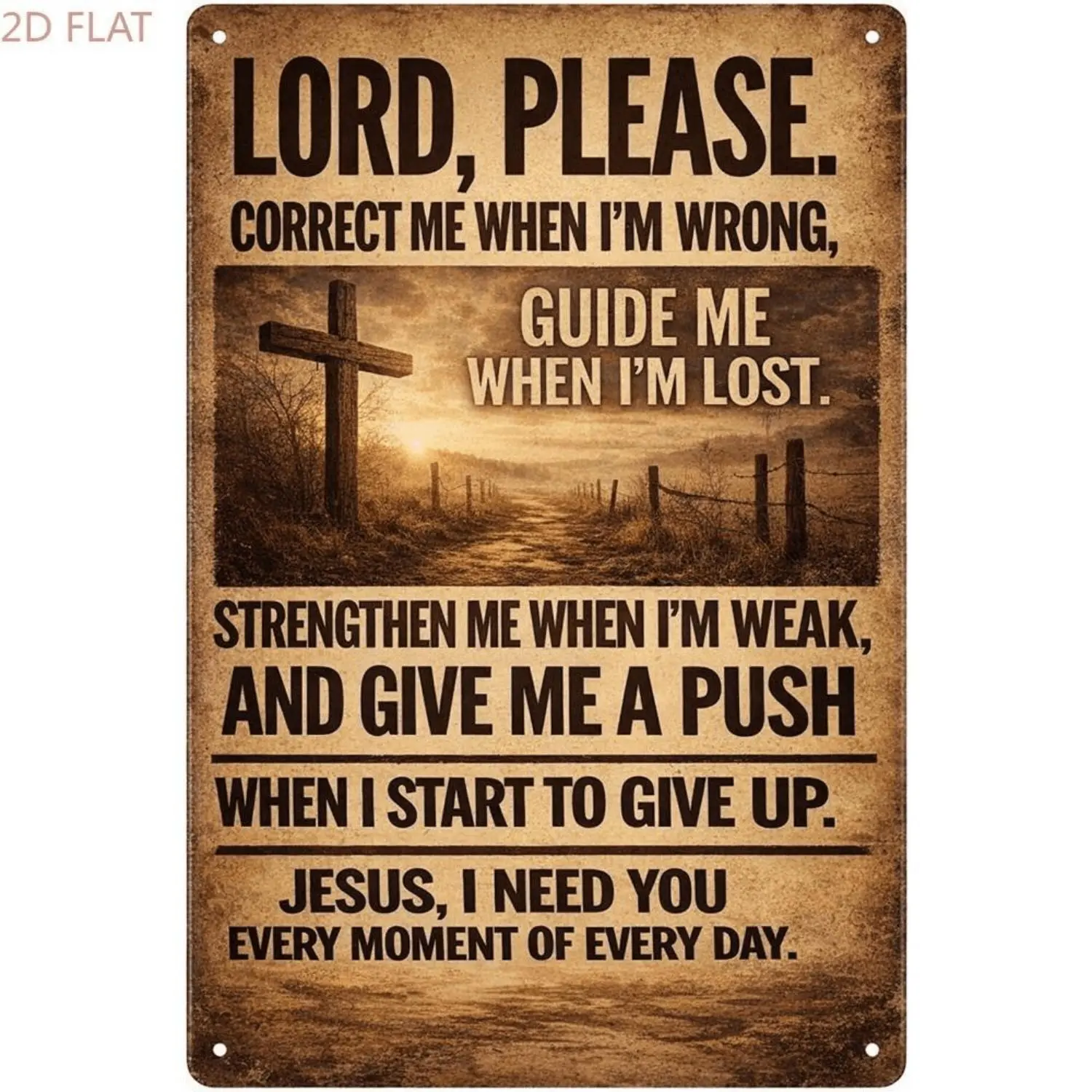 2D Flat, Rustic Vintage Metal Prayer Wall Decor Sign Suitable for Church & - Jesus I Need You Every Hour Prayer in English, Iron Religious Decoration for Prayer Room, Strength & Direction Guidance, 8x12 Inch, 2D Flat