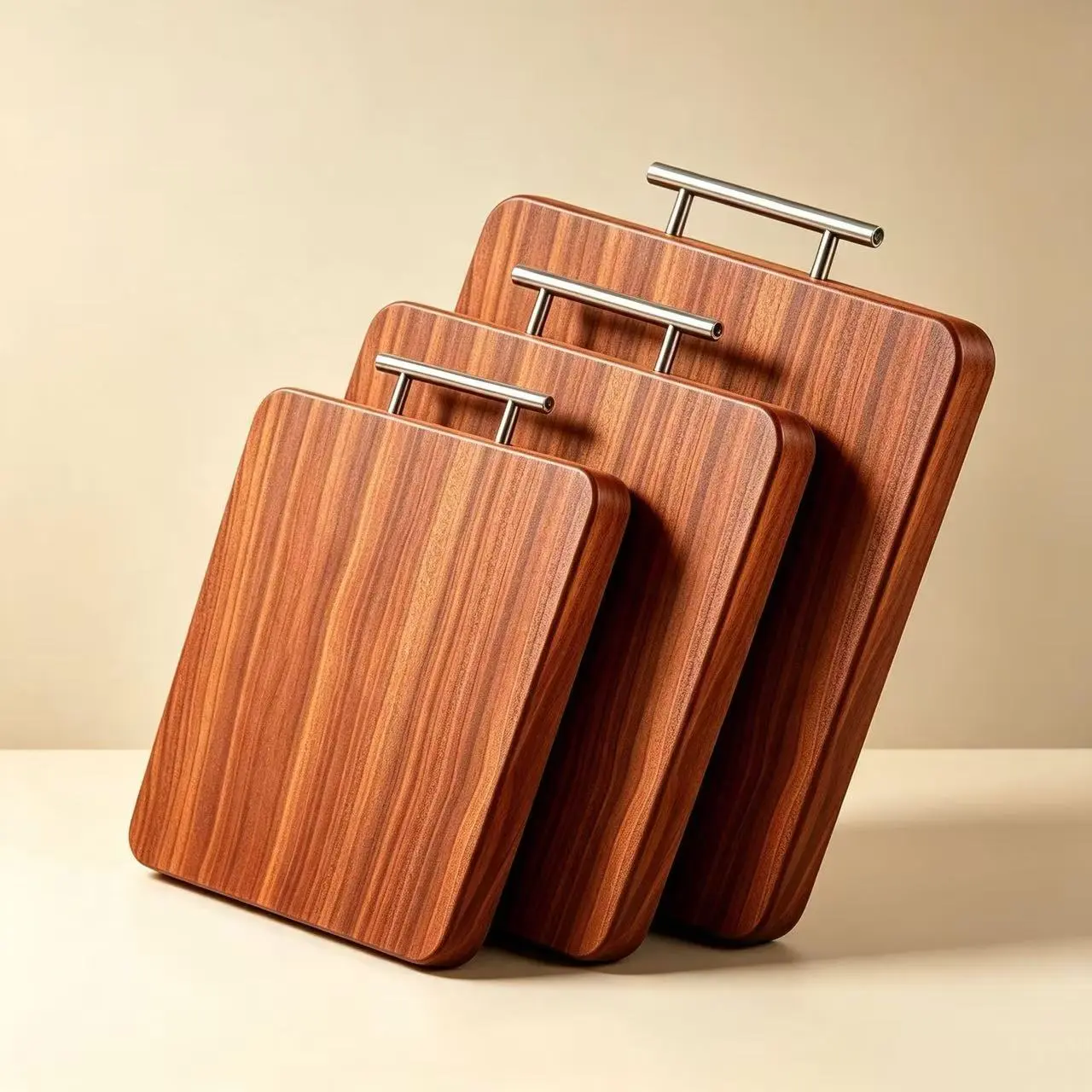 2.Rustic Rosewood Cutting Board Set – 1" Thick Solid Wood Butcher Block, Non-Slip, Easy Carry Handle