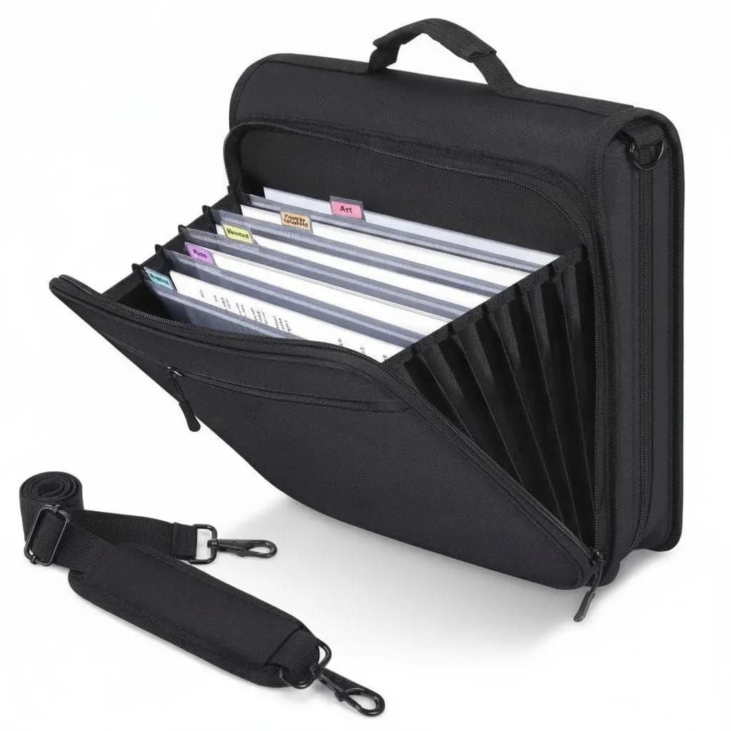 3 Ring Binder with Zipper, Accordion File, Handle & Shoulder Strap | Portable binder with file organizer, handle, strap, and secure zip closure