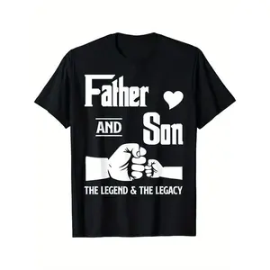 Father and Son Matching T-Shirts- "FATHER AND SON" Quote with Fists Beating Design, 100%25 Cotton, Crew Neck, Short Sleeve- Perfect for Casual Wear, Father'S Day, Spring/Autumn, Everyday Tshirt | Father Son Theme | Skinfriendly Material, Fathers Day Gift
