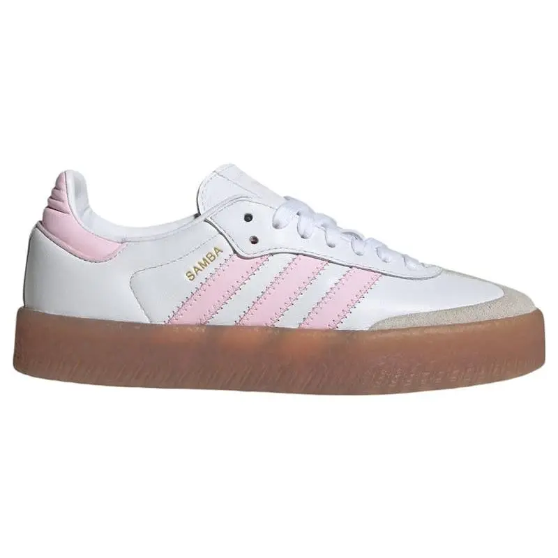 adidas Sambae Cloud White Clear Pink Gold Metallic GS Kids' Sneakers Shoes Low Top Casual Footwear Classic Samba Inspired Design Lace-Up Closure Cushioned Insole Durable Rubber Sole Everyday Comfort Retro Streetwear Fashion Lifestyle Shoes