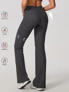 Women's Fashion Ribbed Wide Leg Yoga Pants, High Waist Slim-Fitting Design, Butt Lift and Soft Stretch Fabric for All Seasons, Solid Flare Leggings