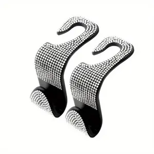 2pcs Bling Rhinestone Car Headrest Hooks - Dazzling Luxury Design, Sturdy Purse Bag Holder, Multi-Functional Car Interior Decoration and Organization Accessories for Women and Men