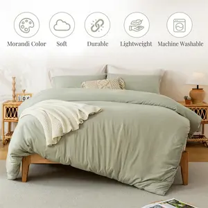 XL Super Soft Duvet Cover - 100% Washed Microfiber October Mist Sage Comforter Cover Set 3 Pieces with Zipper Closure & Corner Ties (No Comforter)