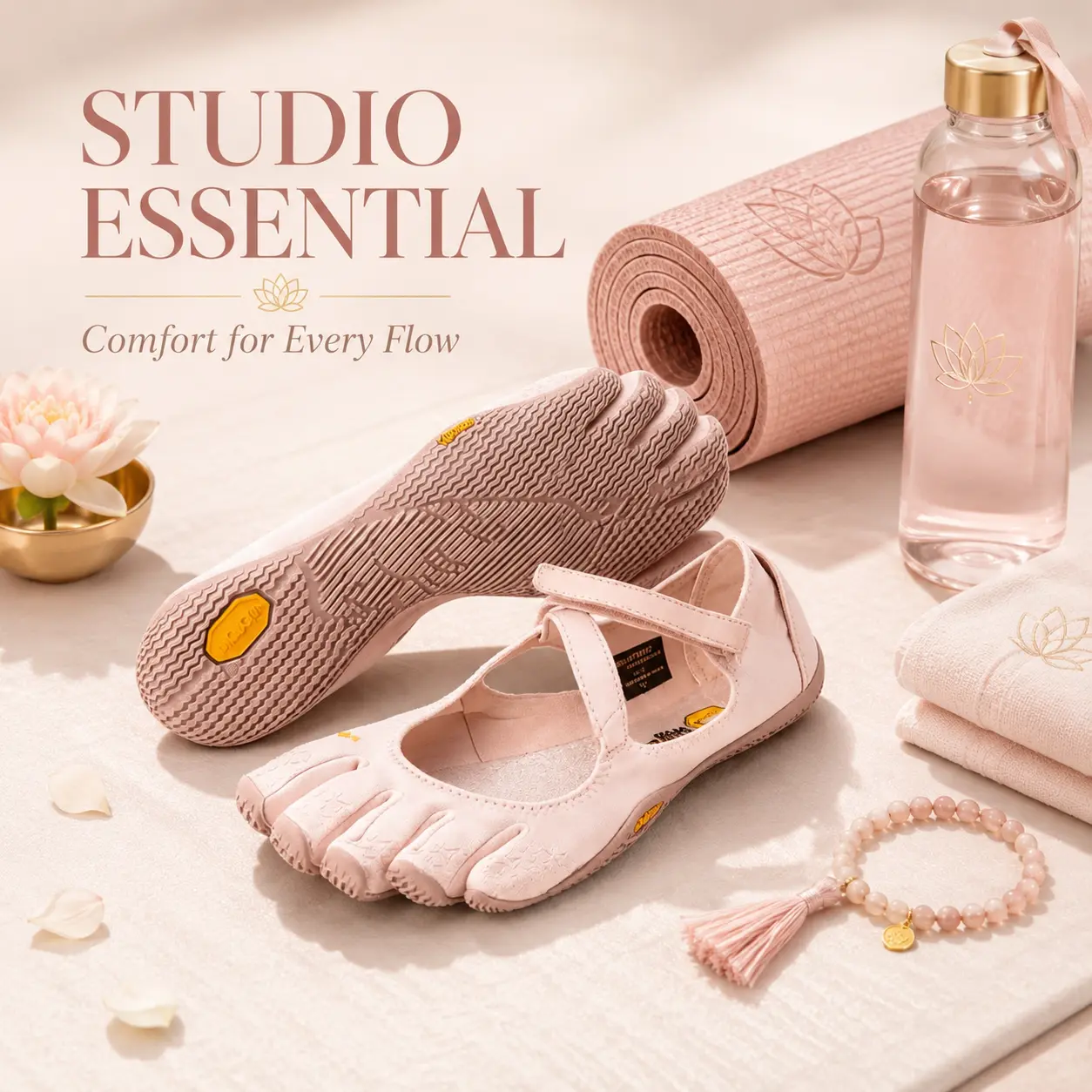 Women's 2026 New Blush Pink 5-Toe Barefoot Yoga Shoes - Adjustable, Flexible Sole, Low Profile Female Cross-Strap Training Flats for Pilates, Barre Workouts