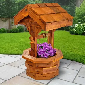 American Furniture Classics MM141 37 in. Medium Cedar Wishing Well - Garden Planter, Rustic Wooden Flower Pot, Outdoor Backyard Garden Accessories