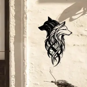 "Twin Wolf Shadows" Black & White Wolf Head Wrought Iron Wall Art Set – Wild Aesthetic Home Decor Animal Design. Suitable for Living Room, Office, Bedroom, Entryway. Ideal Housewarming/Couple/Graduation Gift.Wall Sculptures