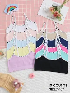 Girls' Letter Strap Casual Girly Bralette Set, Breathable Seamless Comfort Soft Sports Bras, Daily Wear All Seasons, 6/10 Pieces