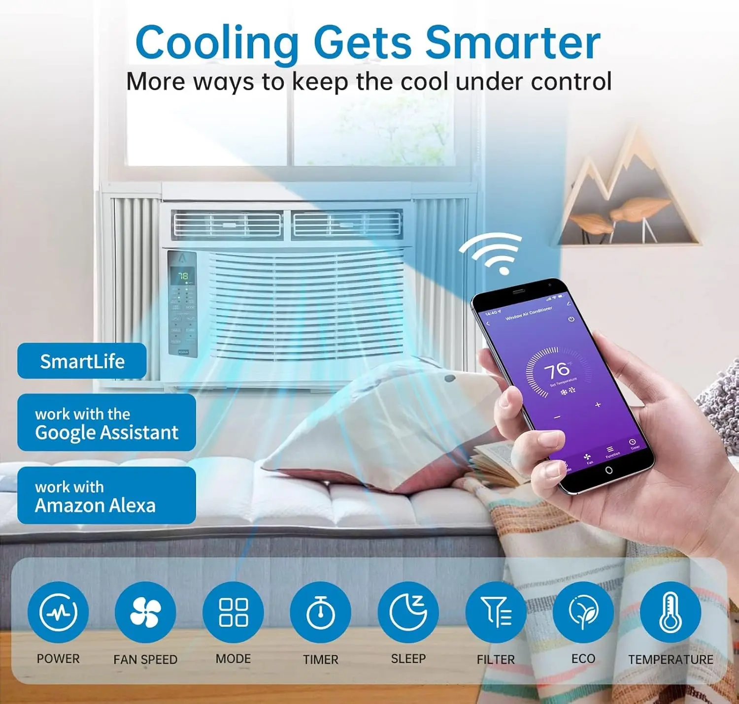 6000 BTU Window Air Conditioner - 3-in-1 Residential Cooling/Fan, Dehumidifier with Remote, Smart WiFi Control, Silent Mode, Easy Install for 250 Sq Ft Bedroom/Office Stay Cool Home Cooling Solutions, Window Ac Unit