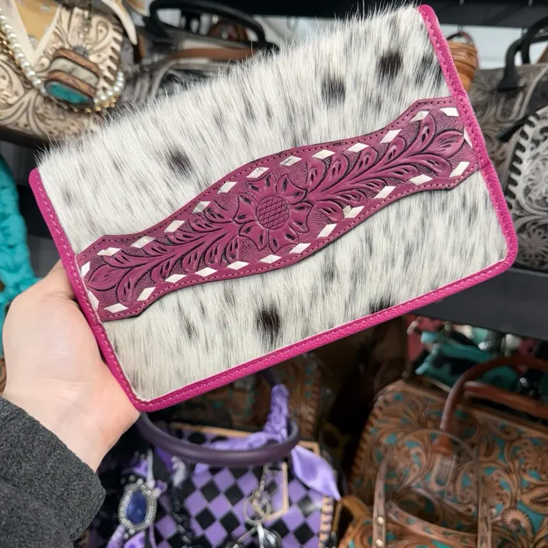 Genuine cowhide & leather clutch/wallet- Pink