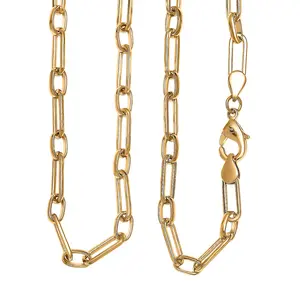 Paper Clip Chain Necklace in 18K Yellow Gold Plated Bronze 20 Inches Christmas Gifts