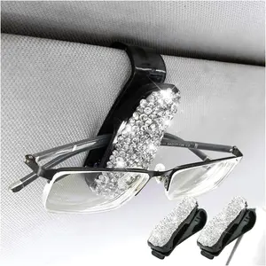 2 count Glasses Holders for  Sun Visor, Fashion Bling  Rhinestones  Eyeglasses Sunglasses Hanger Mount with Ticket Card Clip for Women Girls ()
