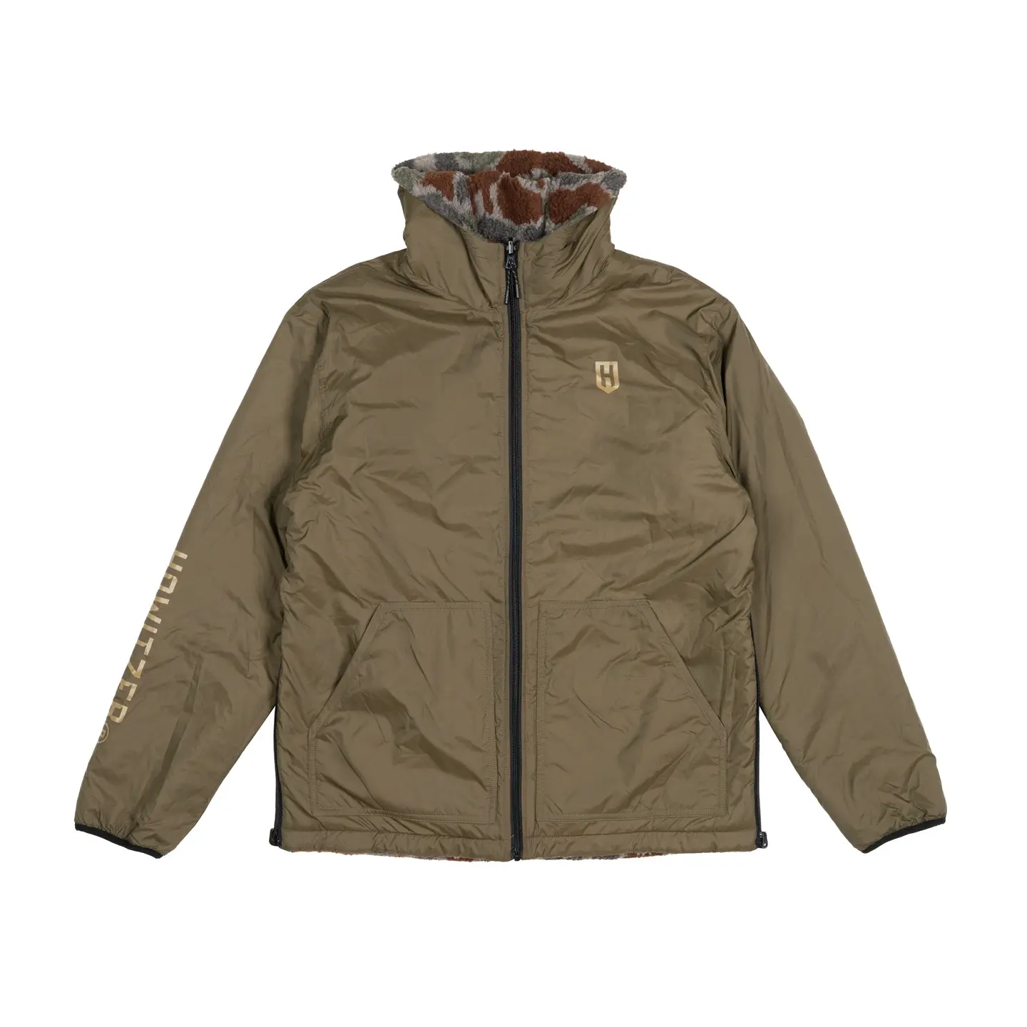 Howitzer Men's Reversible Evergreen Hooded Jacket, Nylon Ripstop to Sherpa with Side Ventilation Zippers, Collared Neck, Xl, Pocket