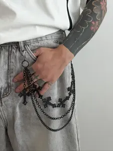 Men's Cross Pendant Multi-Layered Tassel Metal Fashion Accessory, Hip Hop Punk Style Pants Chain, Vintage Waist Jewelry Gift, Vintage Body Jewelry