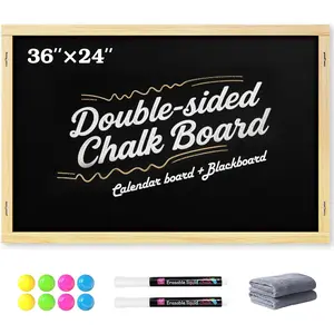 2-in-1 Double-Sided  Chalkboard 36"x24", Chalk Calendar Board & Large Blackboard for Kitchen &  Decor, Schedule, Menu, -to-School  -  Chalk Board with 2 Liquid Pens,