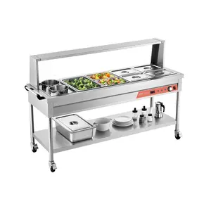 VEVOR 1800W Power Stainless Steel Commercial Electric Food Warmer, Steam Table with 7 Pans, 2 Pots, Shield, Undershelf, Portable Wheels, Professional Buffet Server for Party, Restaurant