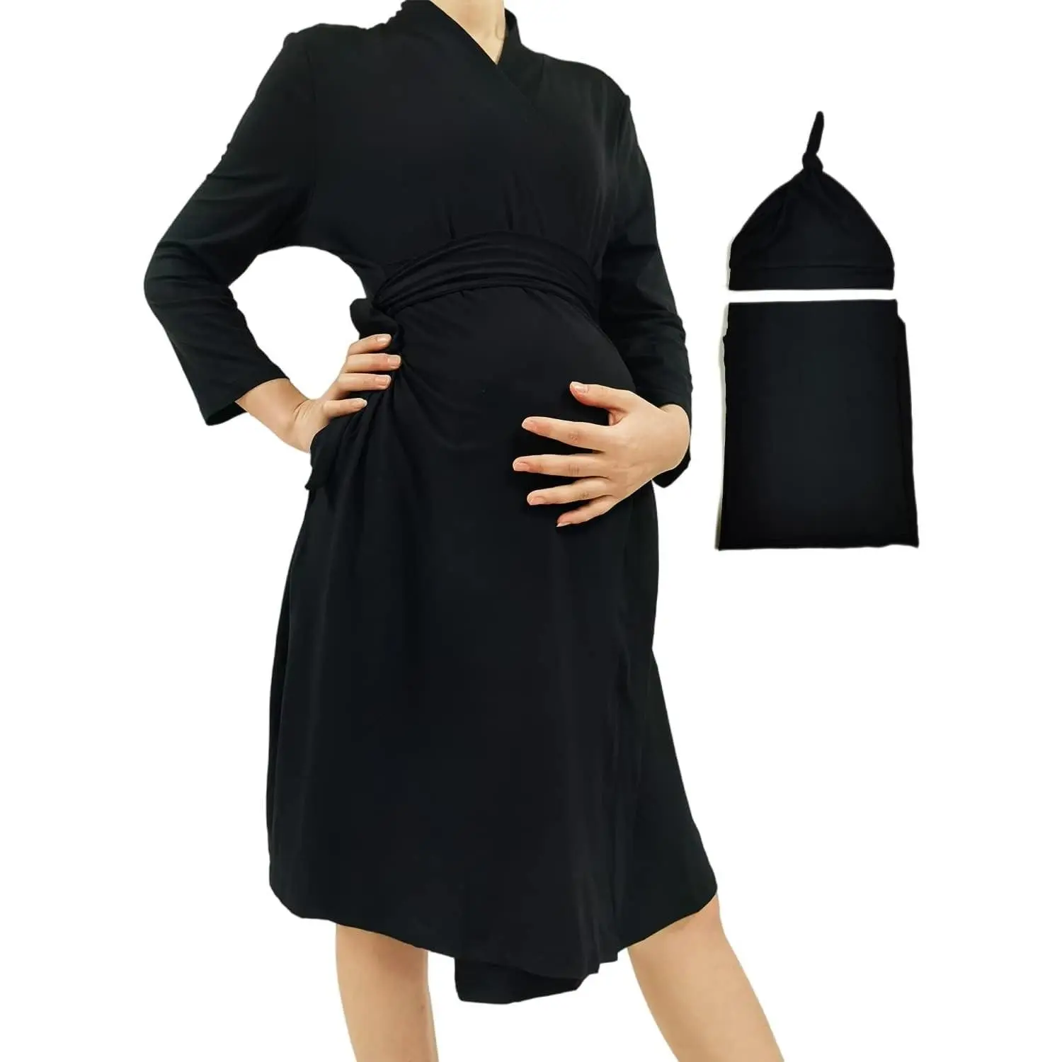 Swaddle Set with Matching Mommy Robe, Maternity Robe Nursing Hospital Delivery Labor Robes Pregnancy Women Loungewear