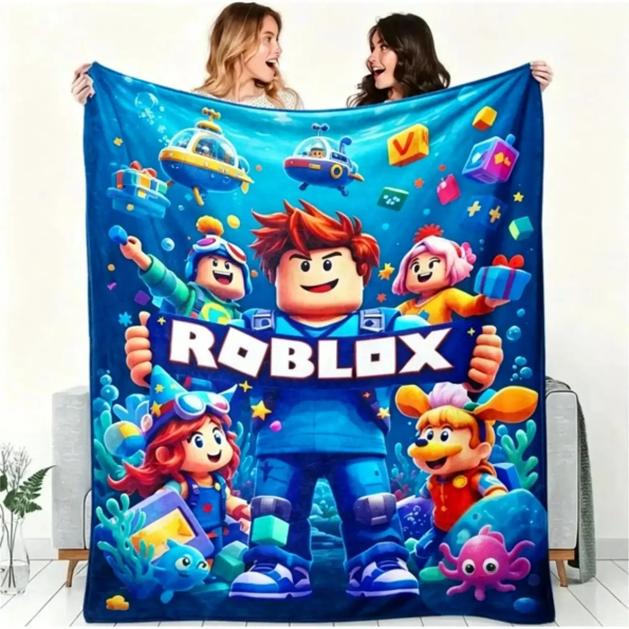 Roblox Gaming Flannel Blanket Soft Cozy Throw Blanket for Kids Adults Bed Couch Sofa Game Room Decor Gift