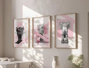 Pink LKAWS Poster Set of 3 Printable LKaws Figure Hypebeast Toys Hypebeast Room Decor LKaws Wall Art Sneaker Prints