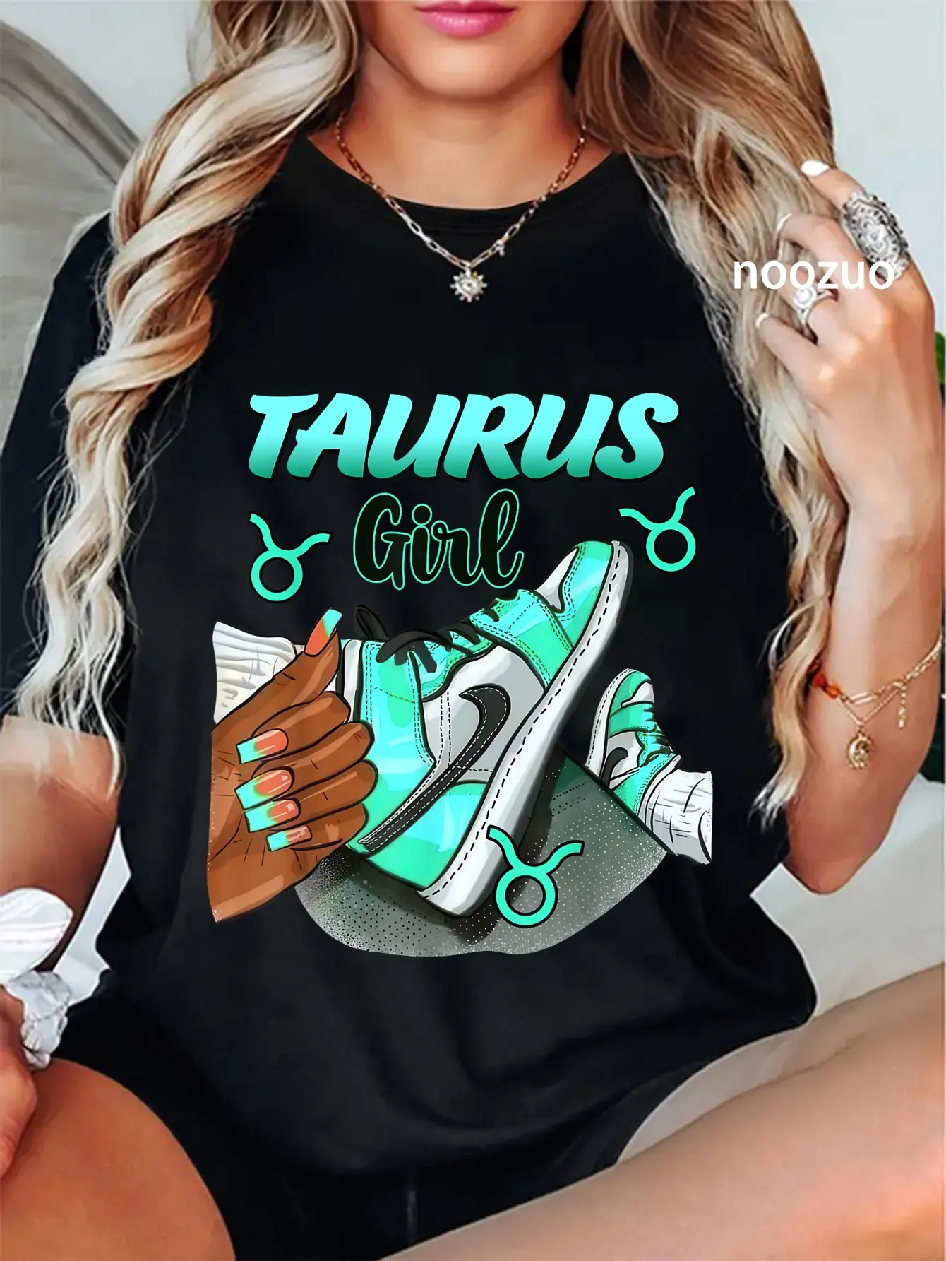 Women's 100% Cotton Round Neck Short-Sleeve Vintage Streetwear Graphic Tshirt - Taurus Zodiac Sign for Birthday Everyday Wear