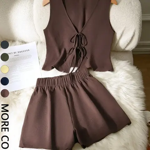 Women's Casual Sleeveless Top and Wide-Leg Shorts Set, Cozy Matching Outfit for Daily Wear, Stylish Summer Clothes for Women, Shorts Matching Sets