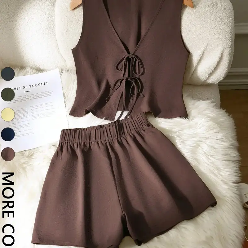 Women's Casual Sleeveless Top and Wide-Leg Shorts Set, Cozy Matching Outfit for Daily Wear, Stylish Summer Clothes for Women, Shorts Matching Sets