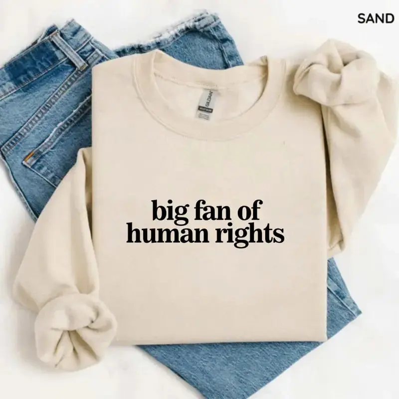 Women's Casual Cotton Printed Round Neck Tops - Human Rights Graphic Sweatshirt, No Human is Illegal Sweater, Radicalized by Decency Retro Long Sleeve Tee for Empathy
