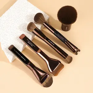 Maange 5-Piece Makeup Brush Set with Metal Handles, Includes Foundation, Blush, Powder, Contour, and Nose Shadow Brushes for Home and Travel