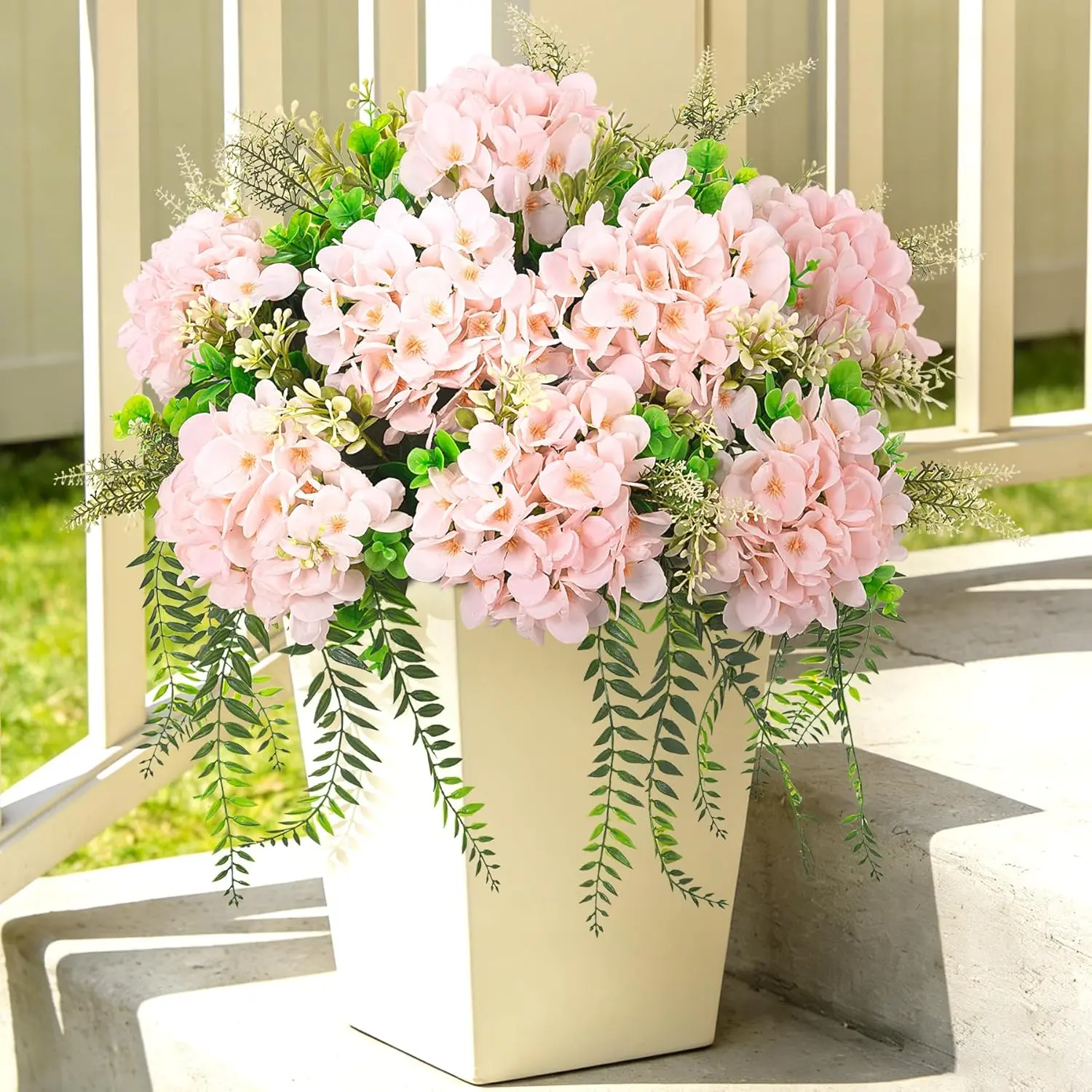 Light Pink UV-Resistant Silk Hydrangea & Eucalyptus Artificial Plants Set - Colorful Fake Flower Decorative Bouquets, Floral Decor for Home, Bathroom