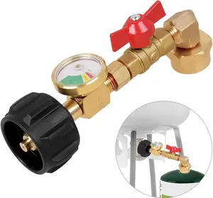Upgraded Propane Refill Adapter for 1 lb. Tanks, with Valve and Gauge, Fill 1 lb Bottles from 20 lb Tank, 90-Degree Elbow Design, Easy to Use, Solid Brass