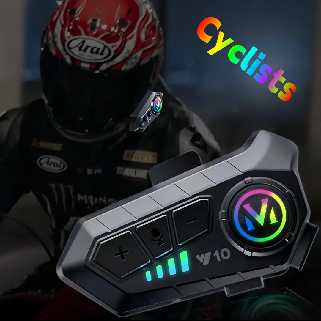 Motorcycle Helmet Bluetooth-compatible Earphones with RGB Lights, Waterproof, Hands-Free Calling, Music Control, Voice Assistant, Universal Fit, Motorcycle Accessory
