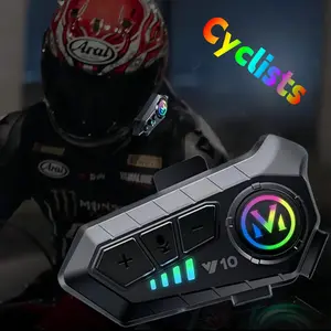 Motorcycle Helmet Bluetooth-compatible Earphones with RGB Lights, Waterproof, Hands-Free Calling, Music Control, Voice Assistant, Universal Fit