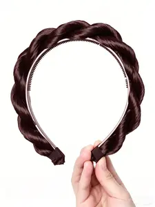 Braided Headbands for Women, Synthetic Hair Hoop, Handmade Braid Hairband, Elastic Stretch Headwrap, Non-Slip Hair Accessories, Dark Chocolate