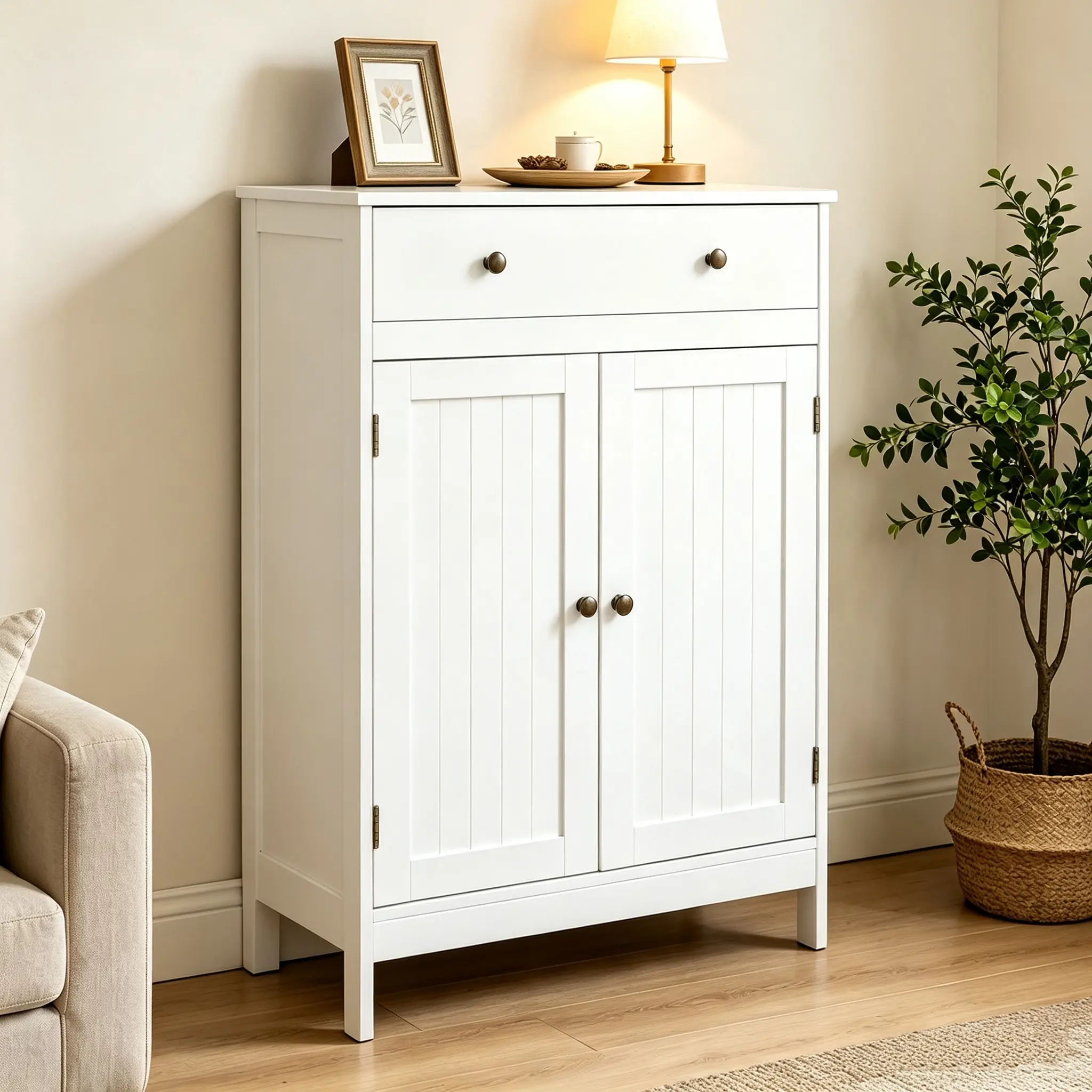 Traditional Vertical Filing Cabinet - 100-Page Capacity, Double Doors, 1 Drawer, Adjustable Shelf, Easy Install, Hard MDF for Office Commercial Furniture Use
