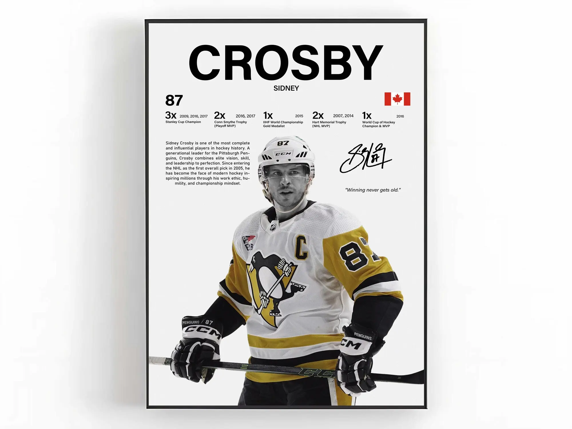 Sidney Crosby Poster NHL Wall Art Ice Hockey Print Sports Room Decor Fan Gift ( Unframed - Print Only )