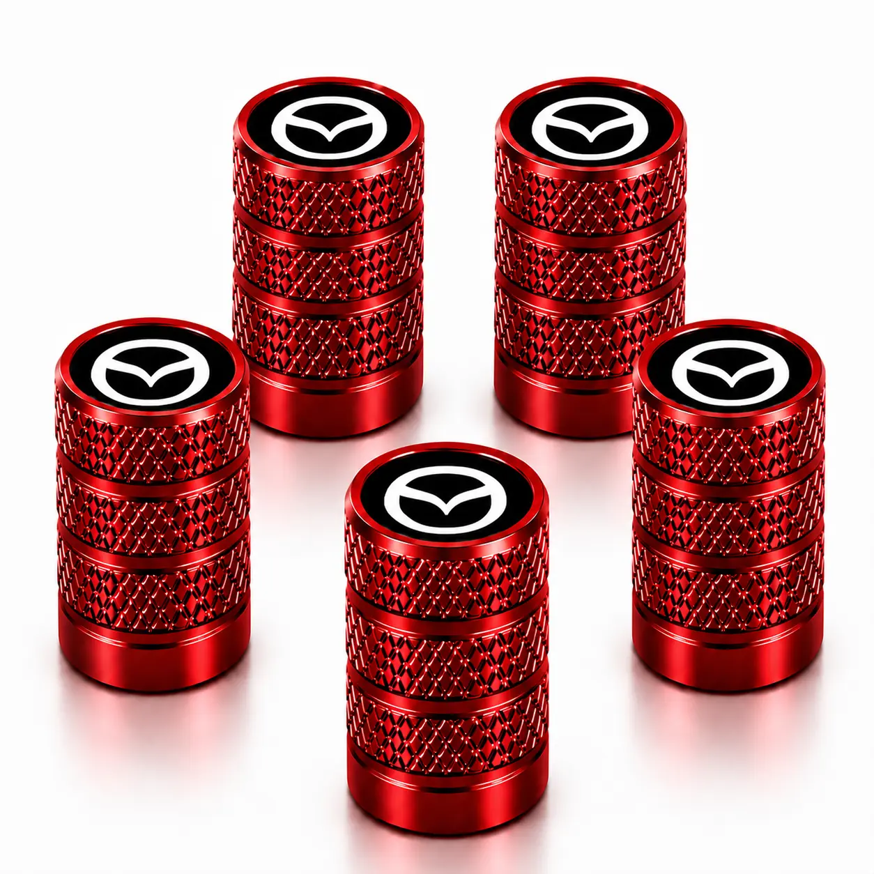 For Mazda CX-5 CX-9 Mazda3 CX-50 MX-5 Miata CX-30 Mazda6 5 Pack Knurled Aluminum Tire Valve Stem Caps Anti-Rust Leakproof Wheel Air Dust Covers Quick Screw Install Premium Japanese Car Exterior SUV Sedan Accessories, 5-Pieces