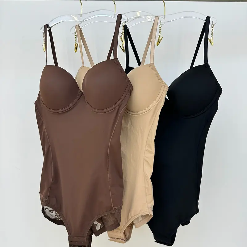 Women's Deep V Patchwork Ruched Slimming Bodysuit Set XS-Xxl, Casual All Season Underwear & Lingerie, Contrast Lace Design