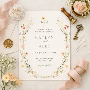 Botanical Floral Wedding Invitations Wildflower Garden Invite Soft Romantic Wedding Stationery for Elegant Events