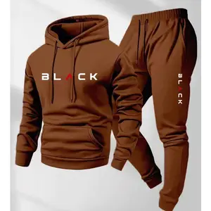 Men's BLACK Letter Printed Hoodie & Drawstring Sweatpants Set Casual Athletic Long Sleeve Hooded Jacket & Trousers for Fall Winter Daily Wear Sportswear Indoor Outdoor Tracksuit Athleisure 100% Polyester Loose Fit