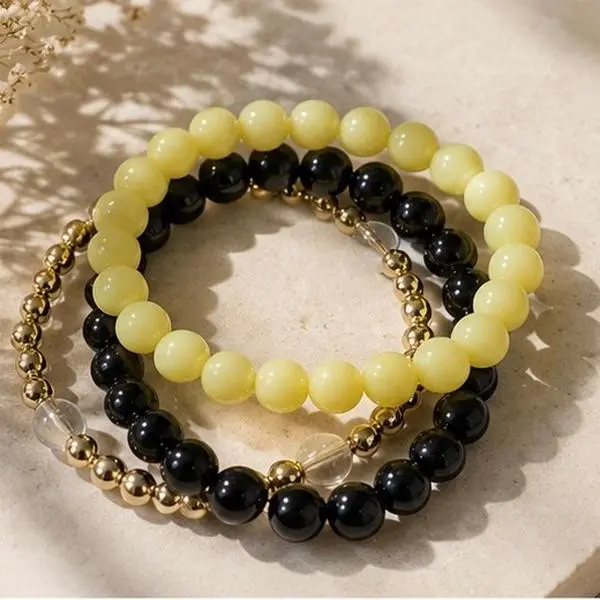 Neon Noir Stack Bangle Bracelet Set, Unisex One Size Artificial Gemstone Jewelry, Ideal for Daily Wear