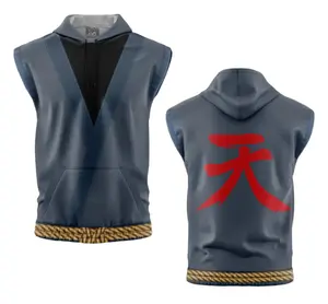 Akuma V2 Street Fighter Sleeveless Hoodie - Medium Fit, High-Performance Polyester, Anime Design, Eco-Friendly Inks, Breathable & Flexible, Unique Original Art