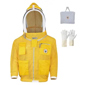 Bee Proof BP-301 Beekeeping with Veil 3 Layer Ultra Ventilated with YKK Brass Zippers & Safety Fencing for Professional (Golden) 3XL