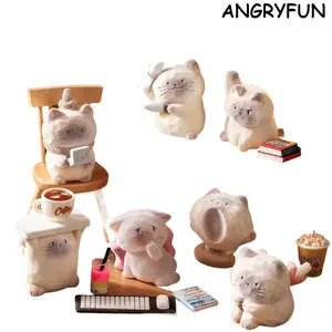 ANGRYFUN Flocked Cat PAL Emotion Series Blind Box Plush Figurine, Siamese Cat Desk Ornament, Office Collectible Figure, Cute Kawaii Home Decor, Birthday Gift for Cat Lovers,summervibes