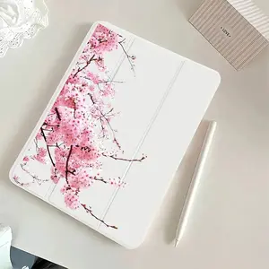 Pink Floral Y-Fold Case for iPad with Pencil Holder & Magnetic Closure - Adjustable Stand, Auto Sleep/Wake, Durable Protective Cover for iPad 9/10.2/Air 5/11/M3/A16 (2020-2021) - Transparent Anti-Drop Design