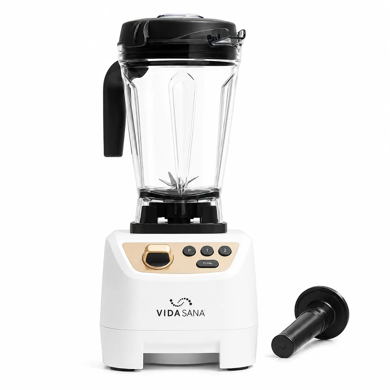 Princess House Vida Sana High-Speed ​​Countertop Blender, 64 oz BPA-free pitcher, white, for crushing ice, making smoothies, and food processing.