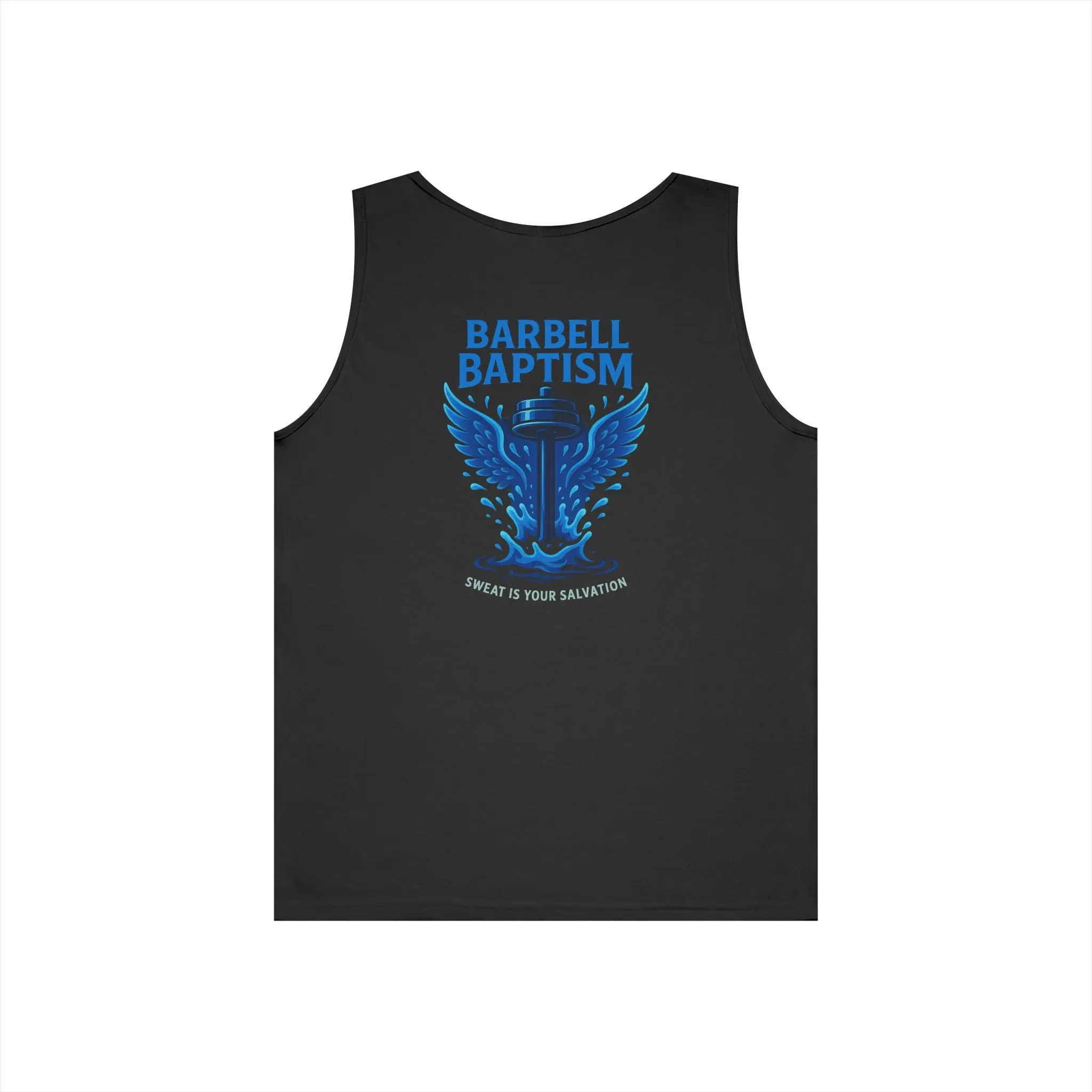 Barbell Baptism Tank Top (front logo + back design) – Gym Apparel