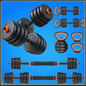 Adjustable Dumbbell Set, 50lbs Free Weight Set With Connecting Bar, 6 In 1 Fitness Equipment With Dumbbells, Kettlebells, Barbells, Push-Up Handles For Home Gym Fitness Workout