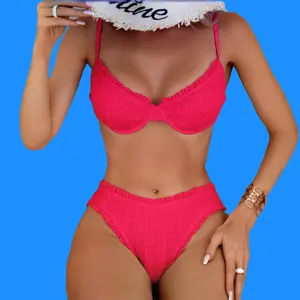 Women's Smocked Frill Bikini Set - Summer 2 Piece Swimsuit | Beach & Vacation Matching Outfit