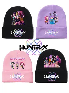 2025 new K-pop "Demon Hunters" girl group print knitted hat, digital printed hat, velvet hat, warm hat, suitable for teenagers and adults. The same style as the K-pop "Demon Hunters" product.