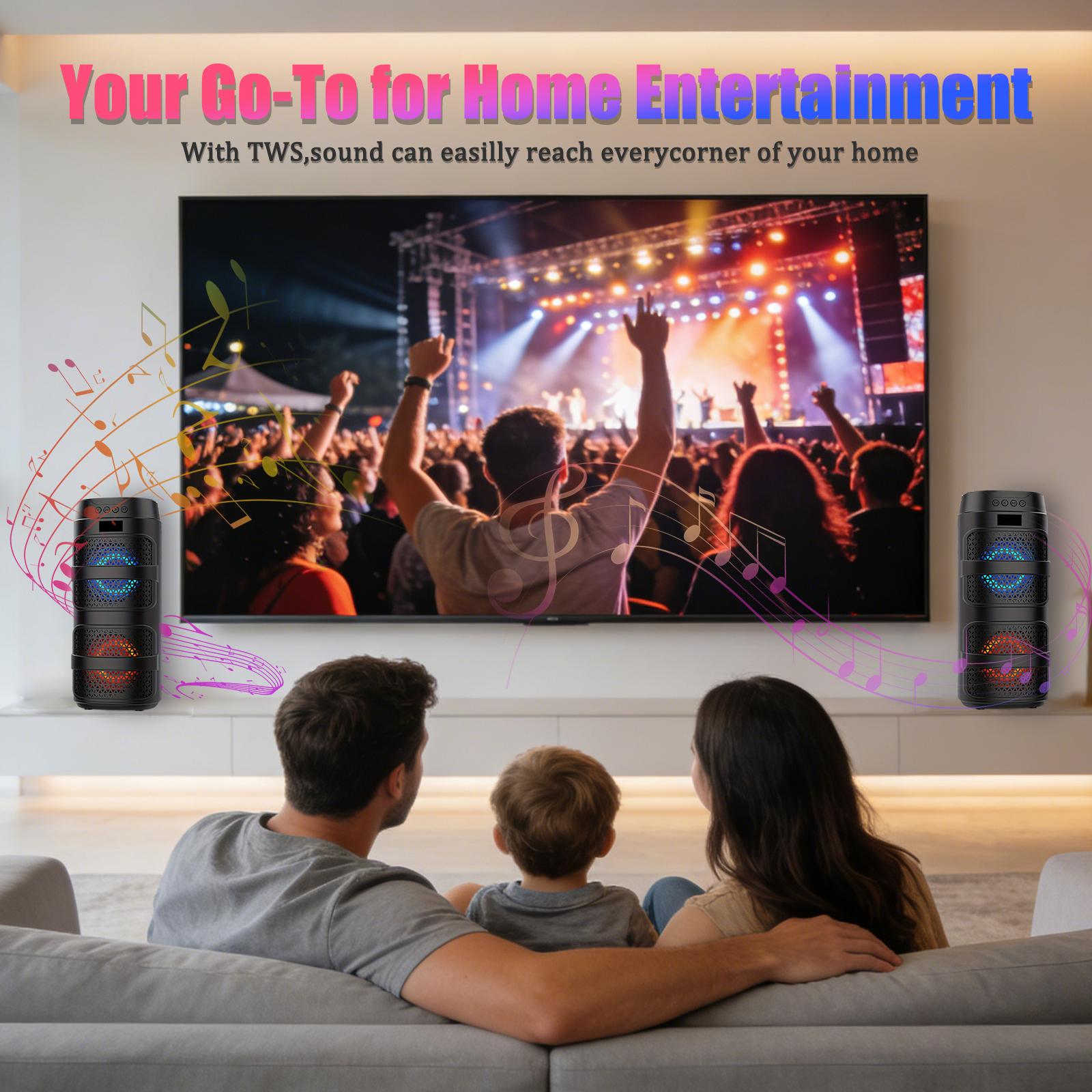 Portable Wireless Party Speaker with Subwoofer, Long-Lasting Battery, Neon LED Lights, Outdoor/Indoor Big Support TF Card MP3 Player Party for Home Camping Phone Computer PC